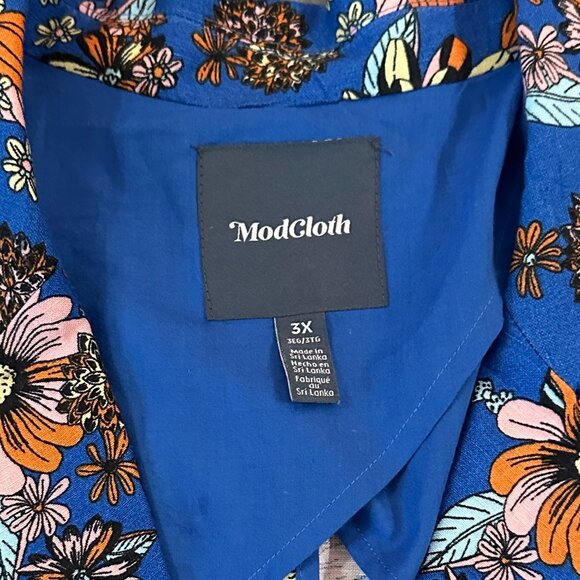 ModCloth Bright Blue Floral Linen Blend Blazer Jacket Women's size 3X 3XL - Picture 3 of 6